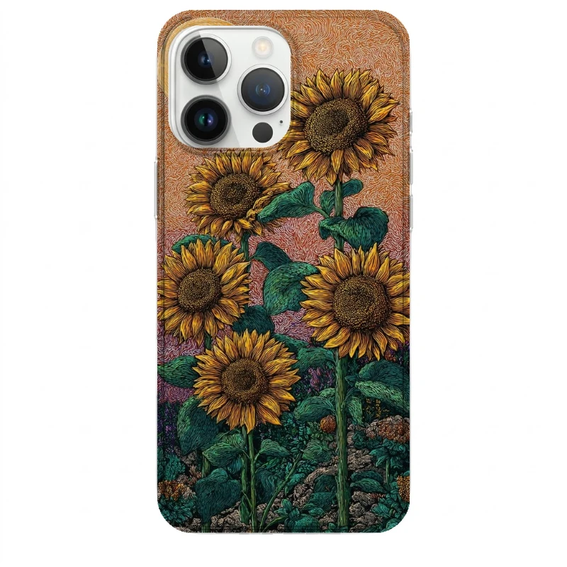 Ayçiçek ve Suluboya Temalı Van Gogh Desenli Telefon Kılıfı - Görsel 1 ürün görseli