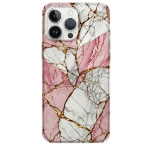 mermer telefon kılıfı tasarımlı Beyaz Pembe Altın Mermer Telefon Kılıfı - Görsel 1