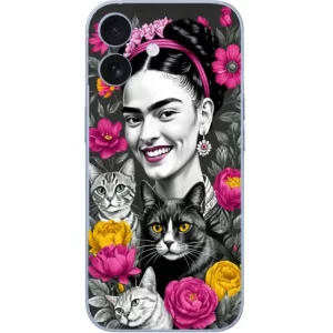 Frida Kahlo Temalı Telefon Kılıfı - Çiçekler ve Kedilerle - Görsel 1 Frida Kahlo telefon kılıfı