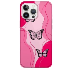Dalgalı Pembe Renkli Kelebek Telefon Kılıfı - Görsel 1 ürün görseli