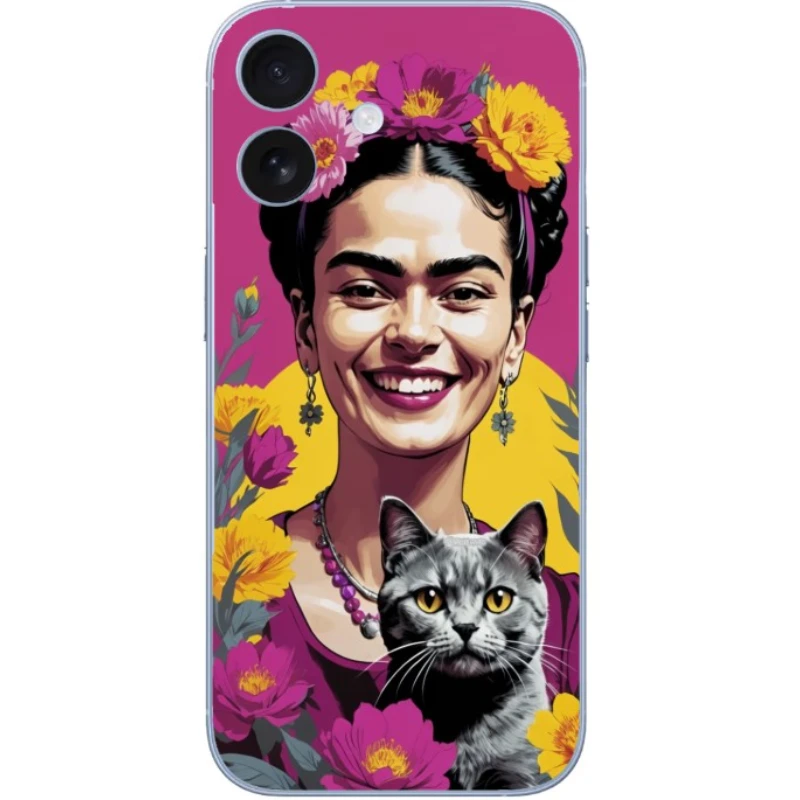 Kedi Temalı Renkli Frida Kahlo Telefon Kılıfı - Görsel 1 özel tasarım