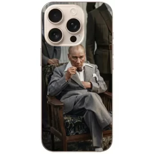 Atatürk desenli telefon kılıfı Kahve İçen Atatürk Desenli Telefon Kılıfı - Görsel 1