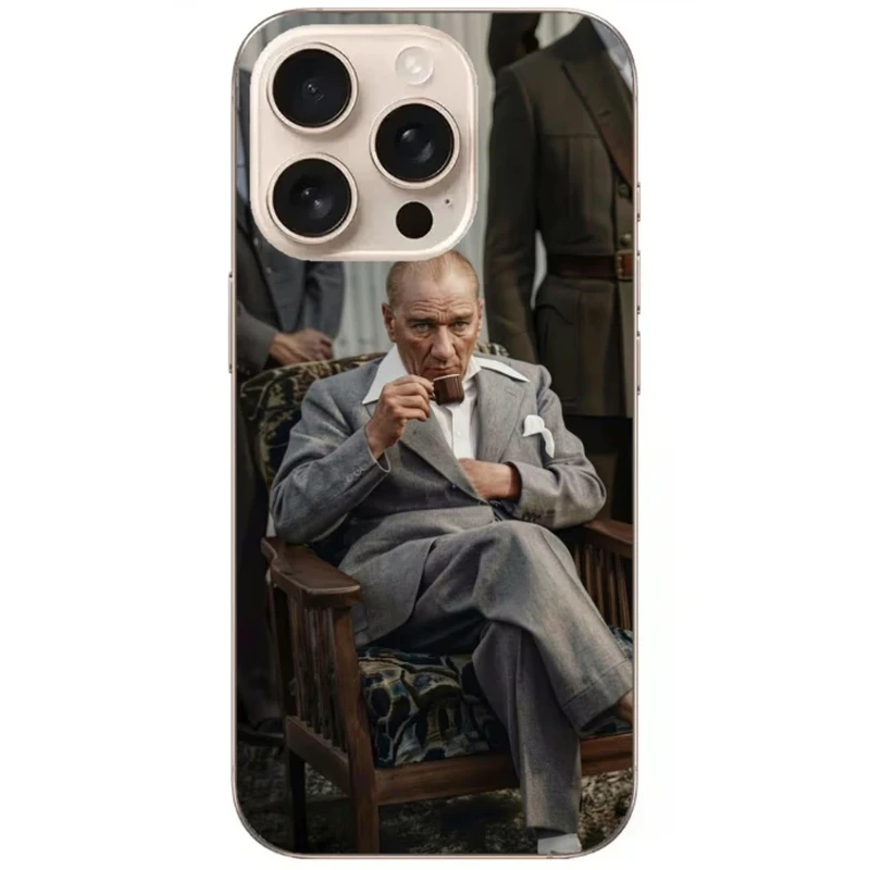 Atatürk desenli telefon kılıfı Kahve İçen Atatürk Desenli Telefon Kılıfı - Görsel 1