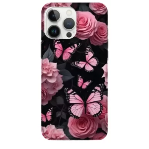 Pembe Gül ve Kelebek Desenli Telefon Kılıfı - Görsel 1 özel tasarım