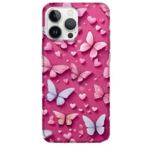 pembe kalp desen kelebek telefon kılıfı temalı Pembe Kalp Desen Kelebek Telefon Kılıfı - Görsel 1