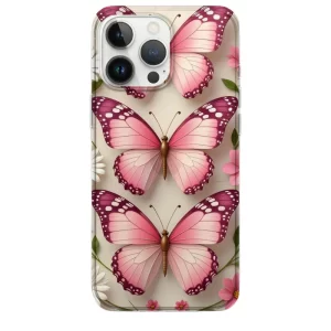 Pembe Kanatlı Kelebek Desenli Telefon Kılıfı - Görsel 1 özel tasarım