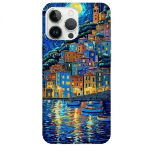 Van Gogh telefon kılıfı temalı Van Gogh Sahil Kasabası Desenli Baskılı Telefon Kılıfı - Görsel 1
