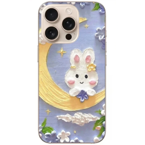 Ay ve Tavşan Desenli Yağlı Boya Telefon Kılıfı
