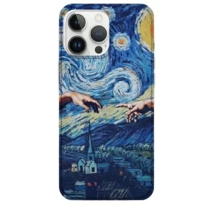 Van Gogh telefon kılıfı Yıldızı Gece ve Ademin Yaratılışı Van Gogh Desenli Telefon Kılıfı - Görsel 1