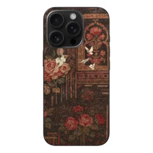 Beyaz güvercinli gül motifli telefon kılıfı tasarımlı Beyaz Güvercinli Gül Motifli Gobelin Hali Telefon Kılıfı - Görsel 1